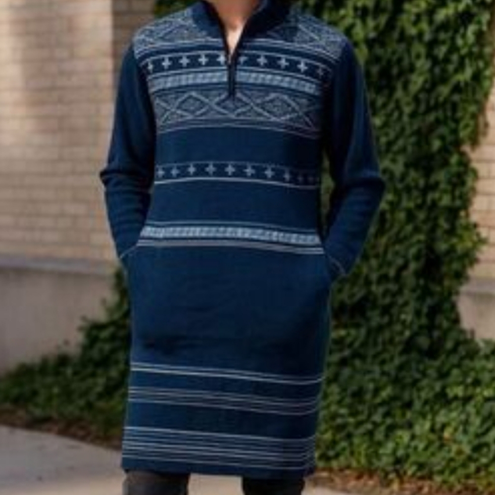 Title Nine O'Connor 100% Merino Wool Knit Blue 1/4 Zip Dress